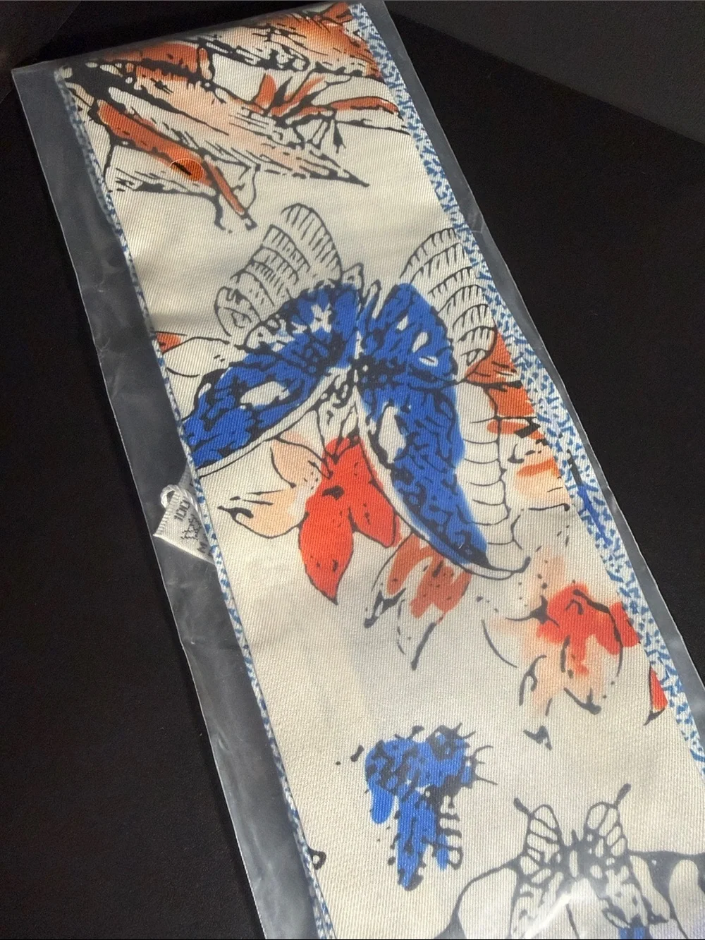 Silk Butterfly Print Scarf Wrap in Blue & Red